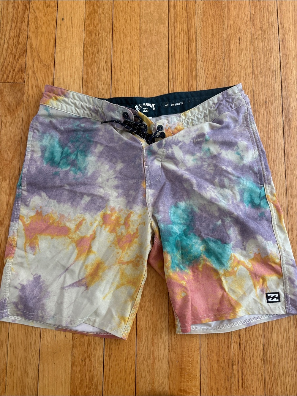 Billabong Men’s Tie-Dye Swim Shorts in Purple, Teal, Yellow, Cream
